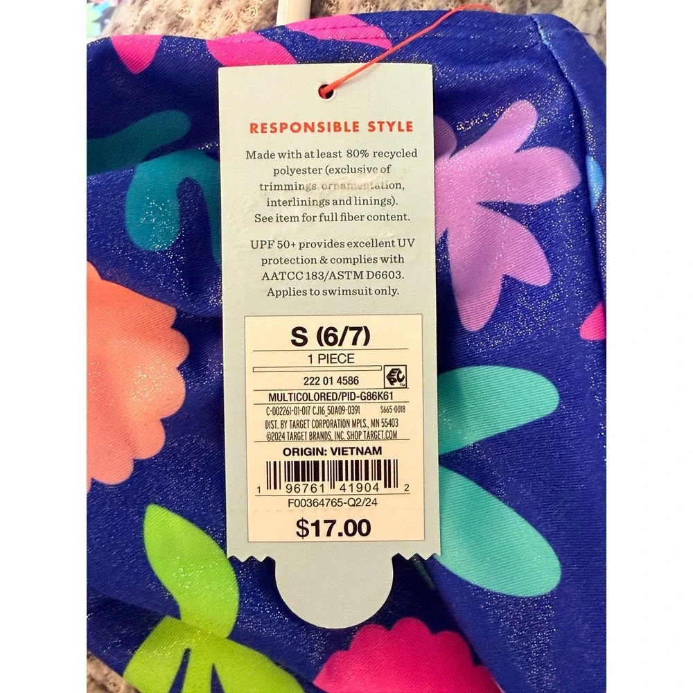 Cat & Jack Shiny Underwater Sea Life UPF50+ 1pc Swim Bathing Suit 6/7 NEW NWT